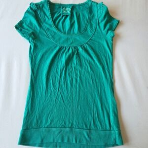 SO Wear It Declare It Green Cotton T Shirt Top Ruffle‎ Sleeve Womens Size S y2k